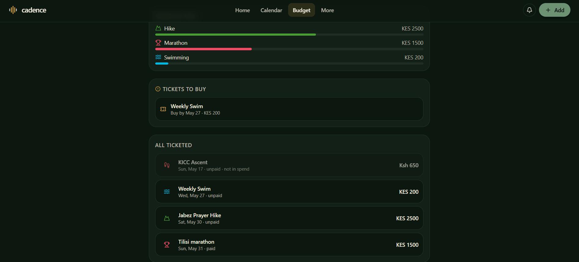 Cadence budget and activity overview